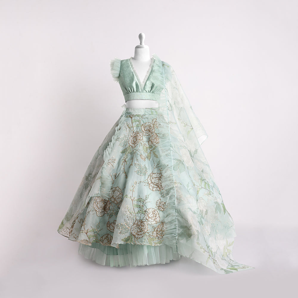 Green Mint Green Lahenga