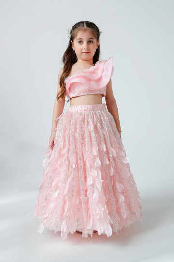 CRIMSON FEATHER LEHENGA