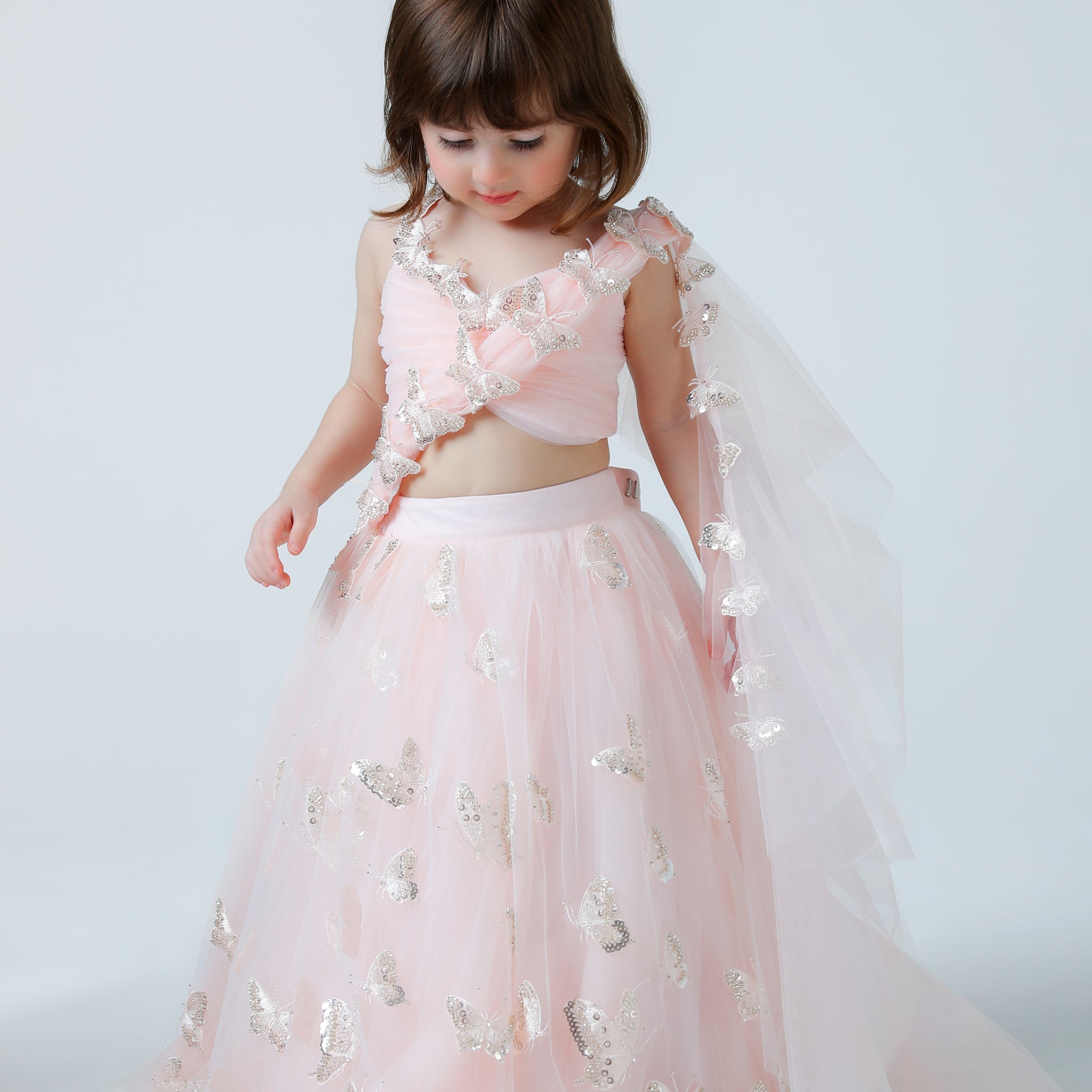 PEACH FLUTTER LEHENGA
