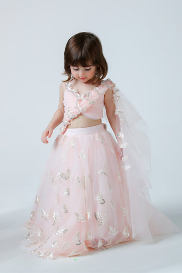 PEACH FLUTTER LEHENGA