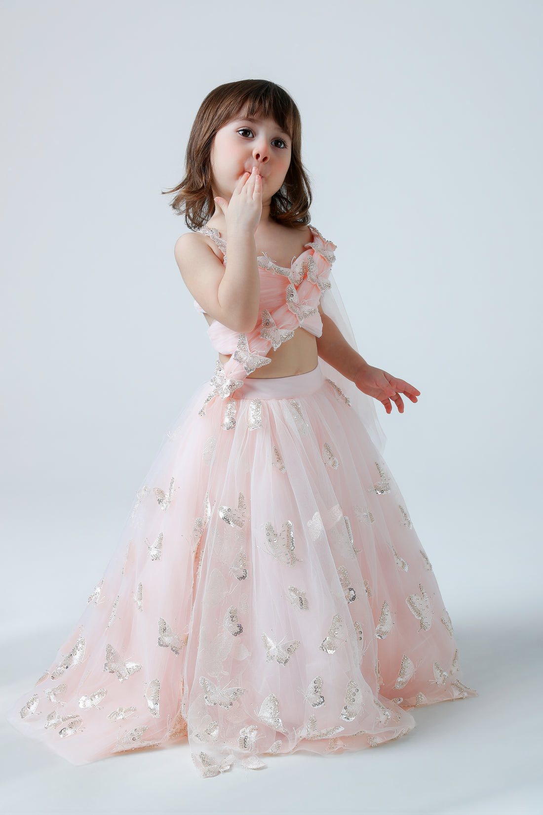 PEACH FLUTTER LEHENGA