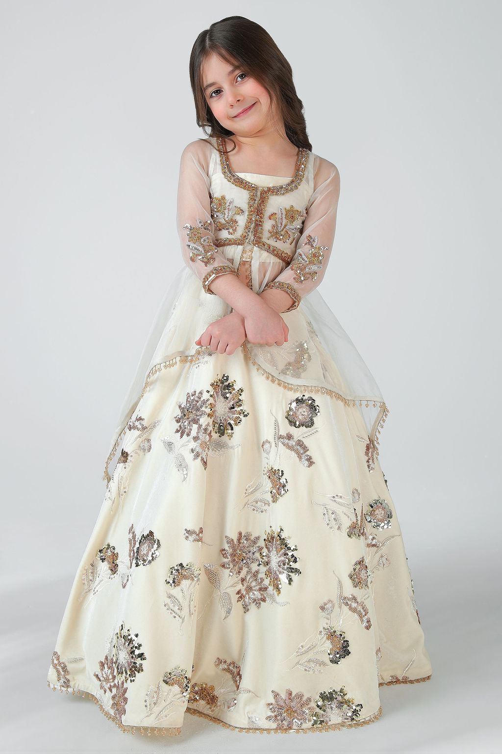 CREAM VELVET LEHENGA